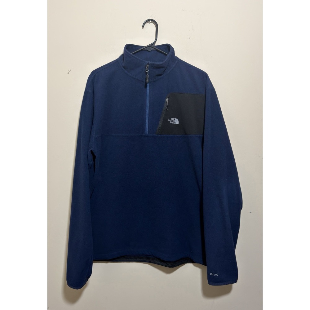 2009 North Face TKA 100 1/4 Zip Fleece Jacket Blue W/ Contrast Chest Pocket L